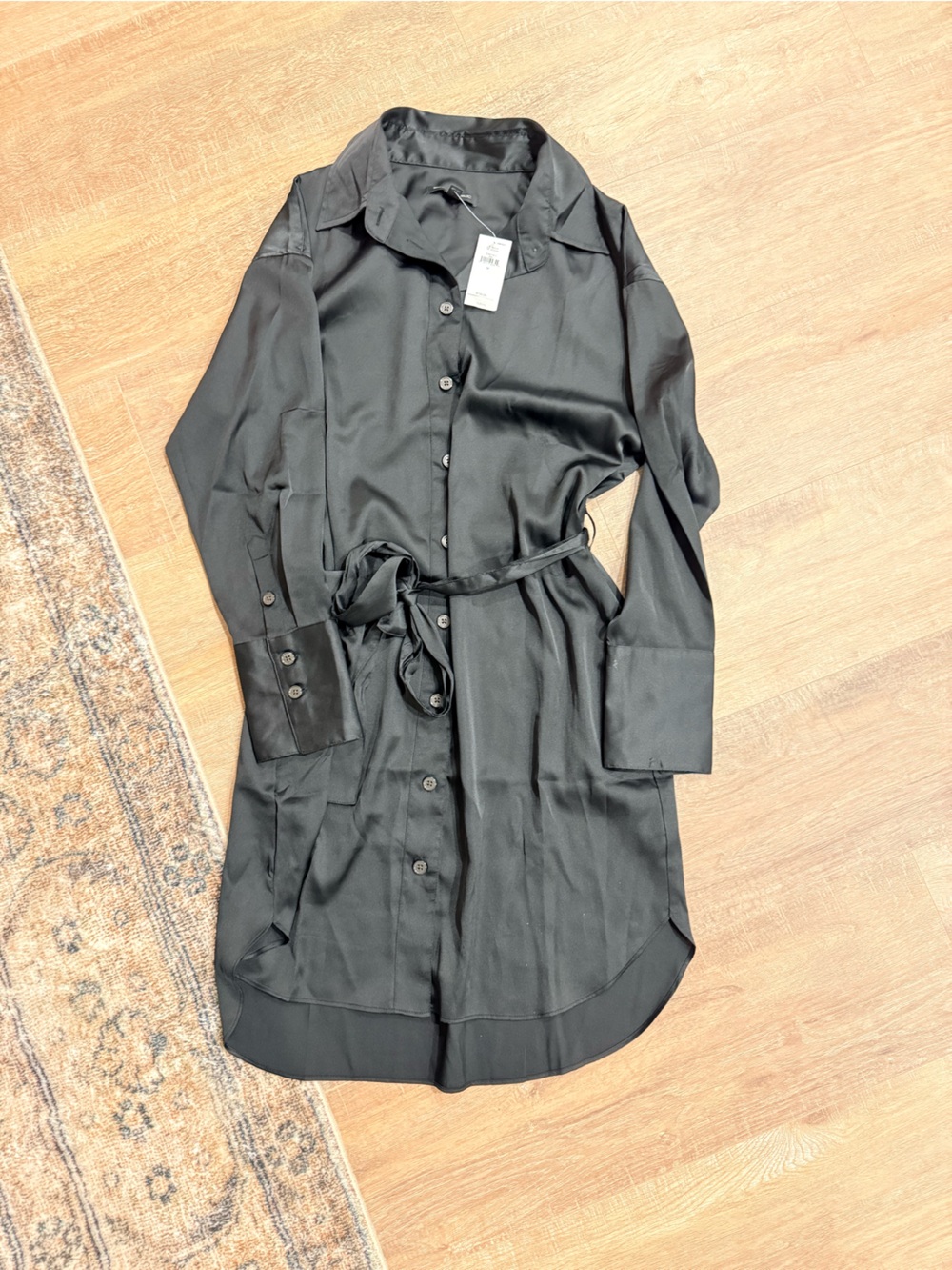 Banana Republic Black Satin Shirt Dress